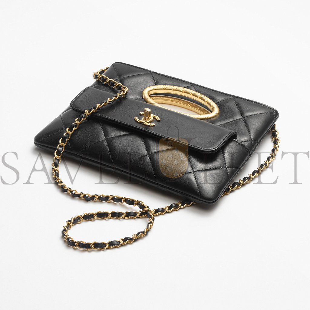 Ch*el master clutch lambskin & gold-tone metalblack as5038 (25*19*3cm)